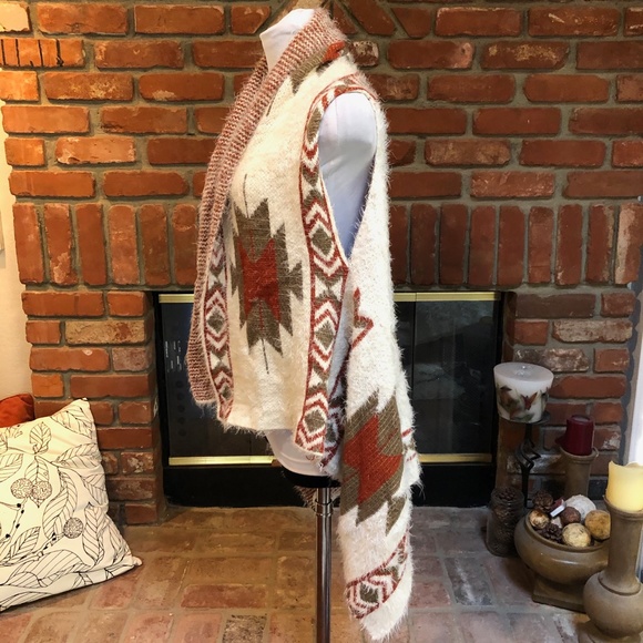 Italy Design High Low Aztec Native Vest Jacket M - Picture 10 of 12